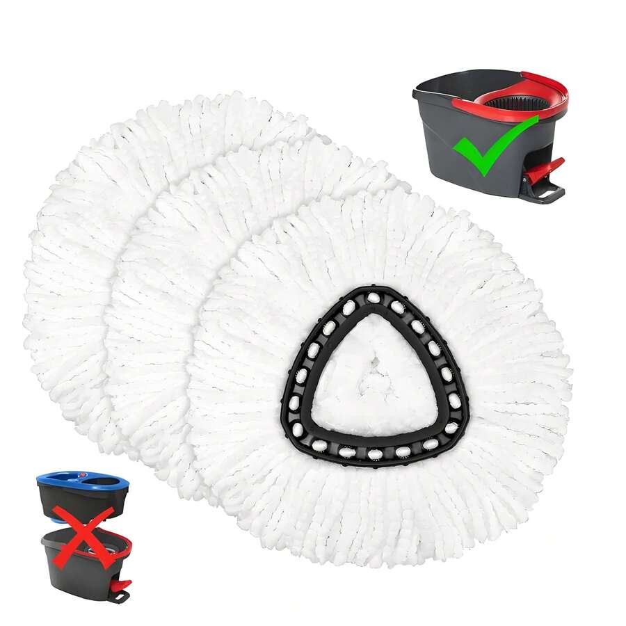 3 Pack Spin Mop Replacement Head Easywring 1-Tank System, Easy Cleaning, Microfiber, Machine Washable - A - 查看 1