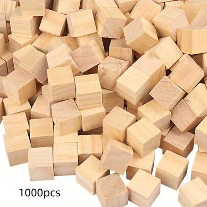 1000 piezas Bloques de madera para manualidades, cubos de madera de pino, cubos de madera para pintar, sellar, decorar, proyectos DIY y regalos personalizados