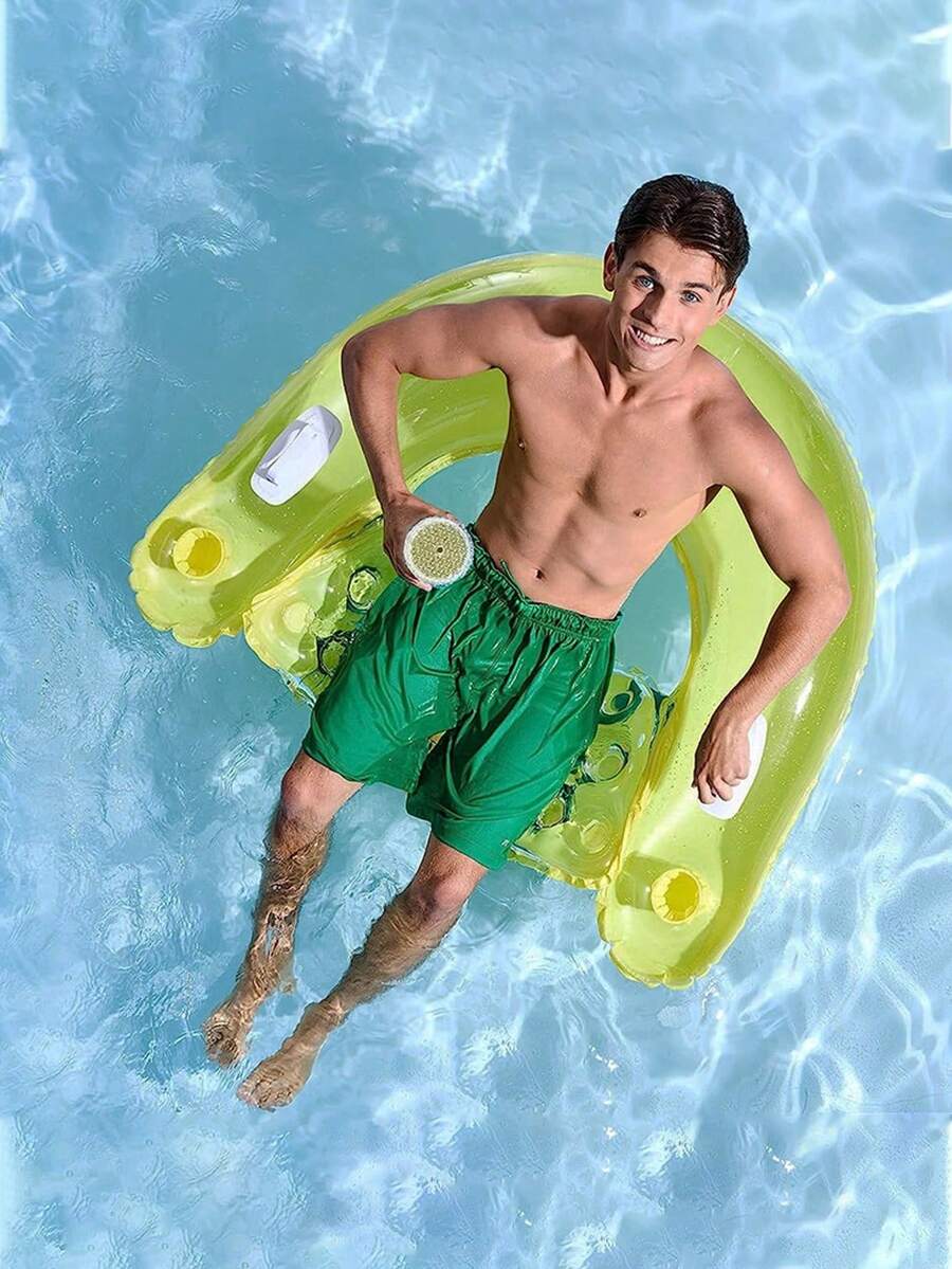 Inflatable U-Shaped Recliner Chair,Handed-Over Floating Water Seat With Water-Soluble Sequins, Rainbow U-Shaped Recliner, Floating Water Sofa, Hammock, Thick Swimming Ring With Cup Holes. - A - View 1