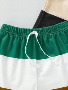 3pcs/Set Boys' Casual Solid Color Elastic Waist Drawstring Straight Leg Shorts, Spring/Summer - Multicolor - View 4