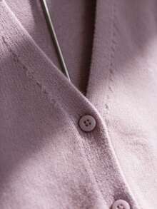 Women's Lightweight V-Neck Cardigan Sweater Solid Color Long Sleeve Casual Simple Slim Fit Jacket - 紫色 - 查看 3