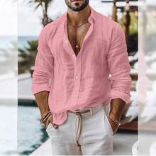2025 Men's Casual Shirt - Long-Sleeve Business Casual Shirt - 粉色 - 查看 3