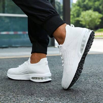 Unisex Air Cushion Running Shoes, Lightweight Breathable Knit Gym Workout Sneakers, Shock-Absorbing & Comfortable, Suitable For Casual Walking And Light Jogging, EU Size 37-47, Black, White, Neon Green, Orange, Sports Design, Durable & Grippy