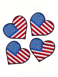 1pc American Flag Heart Shaped Patch, Stars And Stripes Pattern, Embroidered, Iron-On - Multicolor - View 9