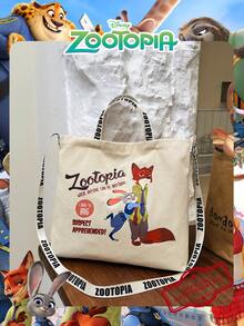 Disney 1 Túi vải canvas đựng đồ họa tiết Zootopia được cấp phép chính thức, túi đeo vai đa năng có thể điều chỉnh, túi xách tay dung tích lớn, – Hoàn hảo cho nam/nữ/sinh viên, dùng cho dã ngoại/hàng ngày/mua sắm. - trắng - Xem 7