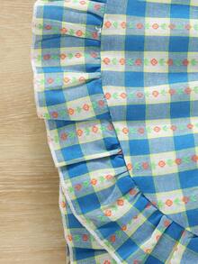 女童休闲蓝色格子连衣裙，配腰带，适合夏季派对、度假、日常穿着或演出。 - 藍色 - 查看 8