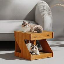 2-Tier Cat Scratching Post & House, Spacious Cat Bed, Durable Scratch-Resistant Cat Toy - one-size - View 1