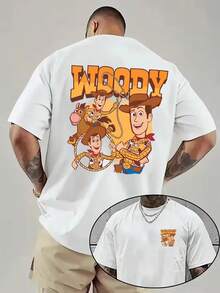 Authorized By Disney, < < Toy Story > > Animated Print Pattern-Iconic WOODY Letter Pattern, Comfortable And Casual Men's T-Shirt, Everyday Comfortable To Wear Street Fashion , Disney Fans Must Have. - White - View 1