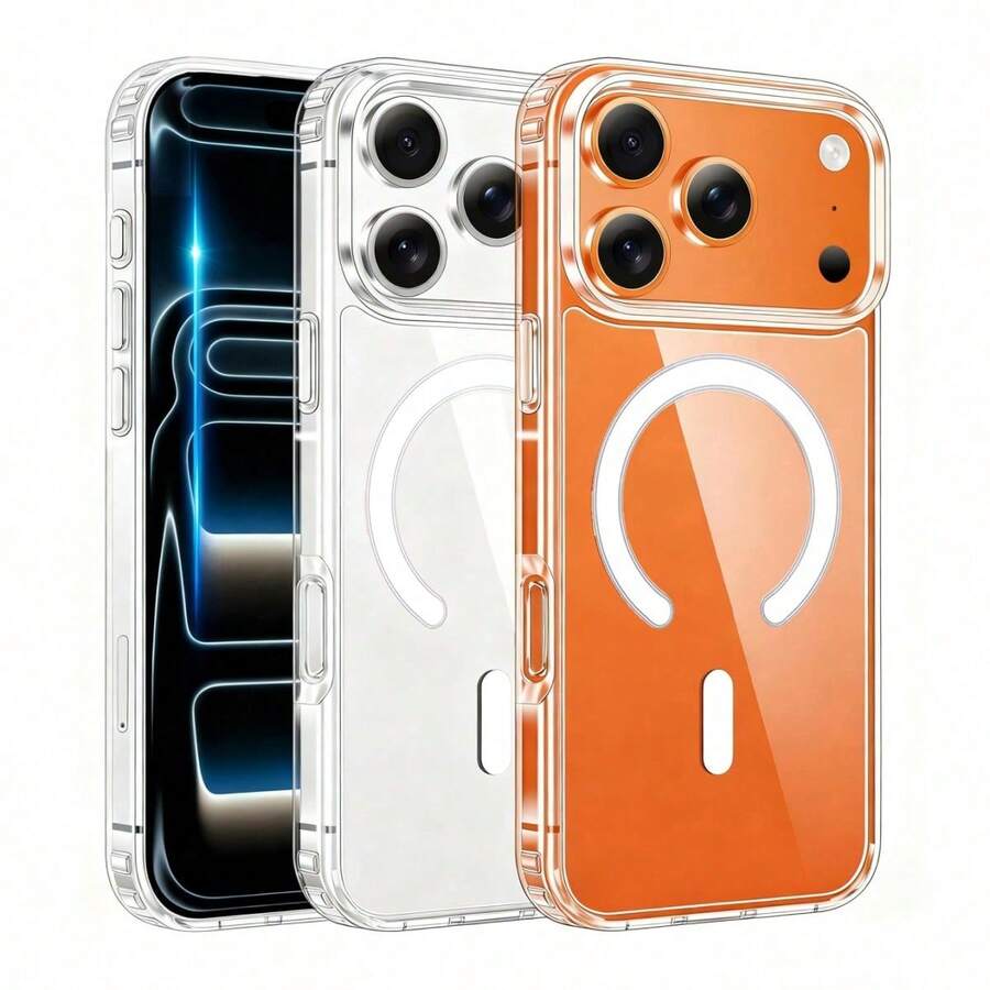 Hadaasi 1pc Official Genuine Transparent Magnetic Acrylic Hard Crystal Clear Protective Case With MagSafe, Anti-Yellowing, Shock-Proof, Compatible For IPhone 17 /16/ 15/14/13/12/11/Plus/Pro/Pro Max 17Air And Galaxy S25/S24 Plus/S23/S22/S21 Ultra - Trong sáng - Xem 1