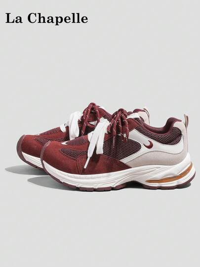 1 Pair La Chapelle Women's Thick Sole Lace-Up Soft Bottom Casual Shoes, Low-Top Outdoor Flat Shoes For Summer, Round Toe Low Heel Non-Slip Solid Color Elegant Soft Bottom Hiking Suitable For Students Graduation Photos Flat Shoes, Women Low-Top Leather Sports Skateboard Shoes