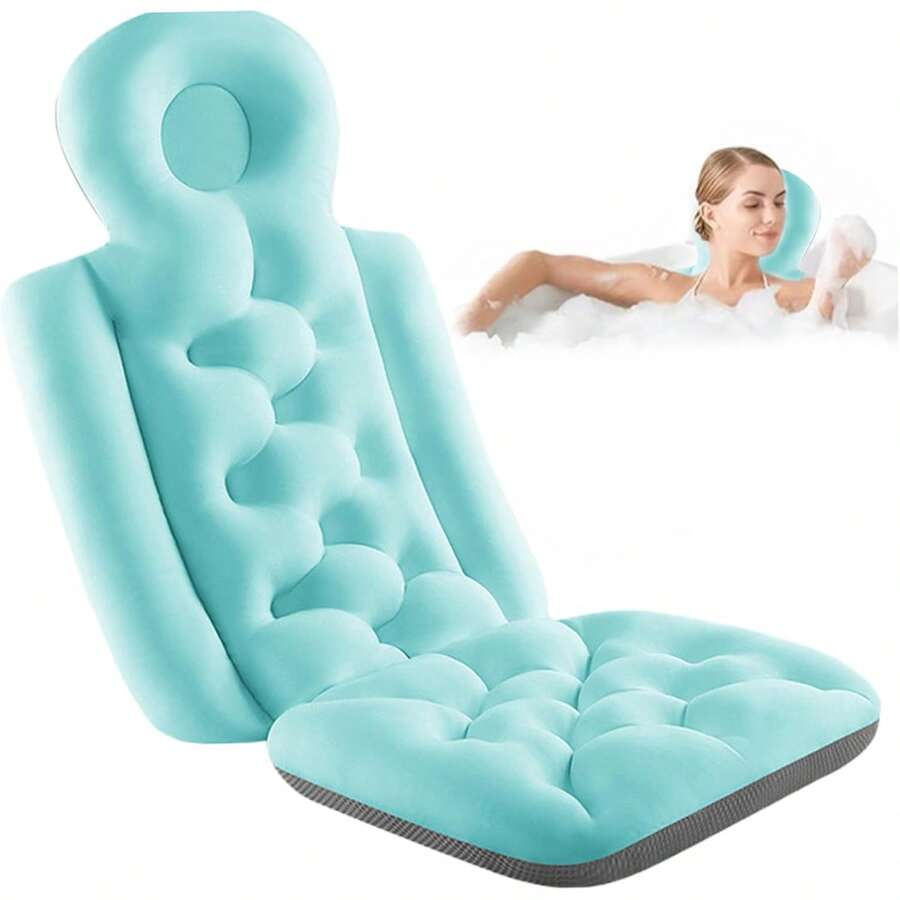 Cojín de baño para bañera Almohada de baño antideslizante suave Almohada bañera transpirable a prueba fugas con hebilla Secado rápido Agradable para la piel Ergonómico 16x37 pulgadas Accesorios - Azul - Ver 1