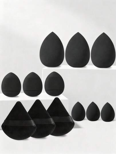 这款12件套化妆海绵粉扑套装包含6个超柔软、吸粉力强的粉扑和6个用于定妆散粉的粉扑。套装柔软亲肤，便于携带，并配有齐全的收纳配件。