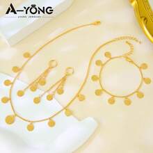 迪拜时尚金币首饰套装 21k镀金土耳其新娘吊坠项链手链 阿拉伯伊斯兰女性婚礼首饰 - Coins Jewelry - 查看 8