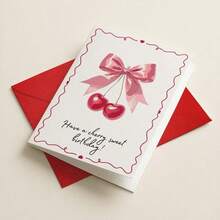 Printable Birthday Greeting Card, Minimalist Modern Cherry Sweet Blessing Card - A - View 2