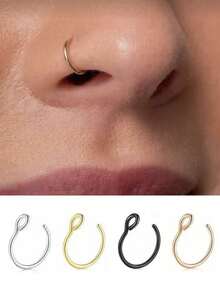 1/3/5个装 14K镀金D形朋克风鼻夹，不锈钢鼻中隔环，适合青少年佩戴 - N-D/2 - 查看 8