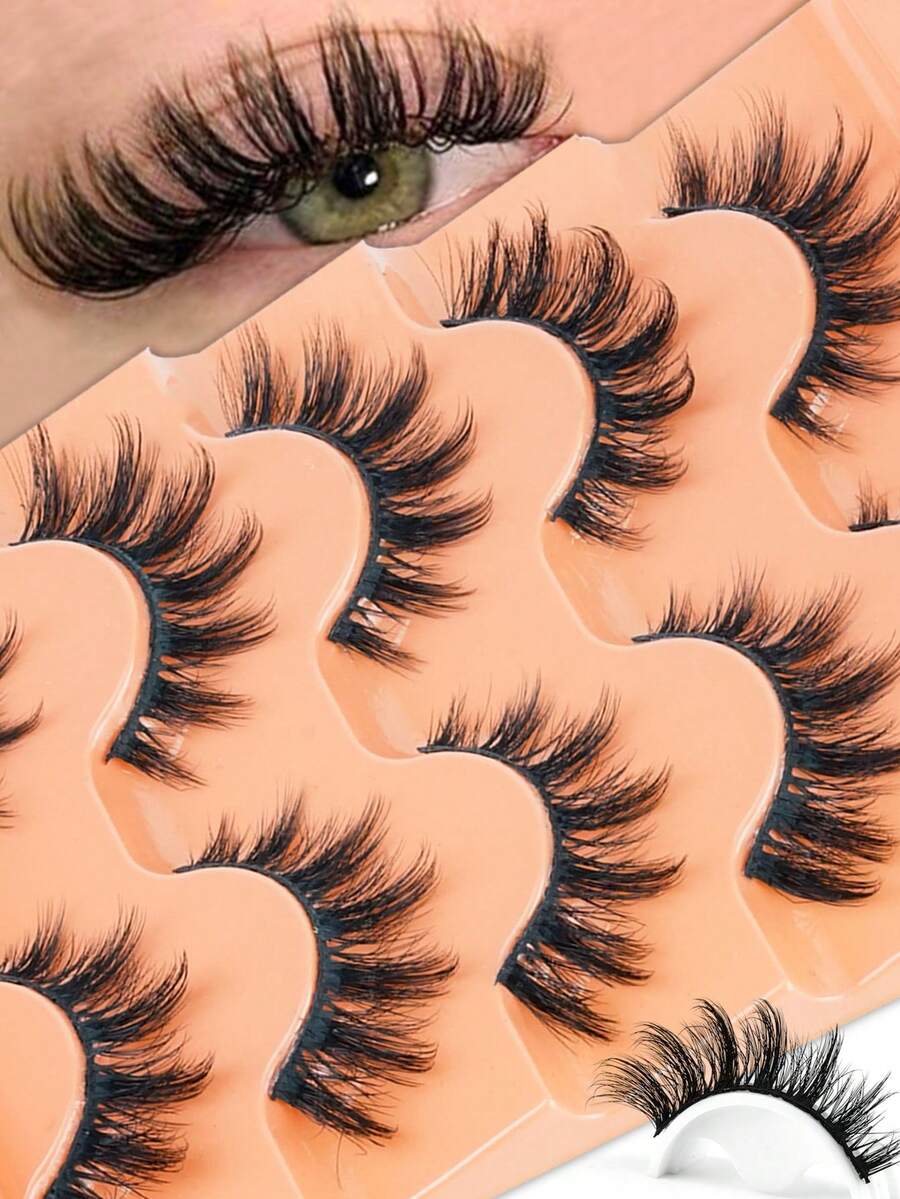 5 Pairs 3D Fluffy Faux Mink Eyelashes, Delicate & Thick, Curled & Natural, Suitable For Festivals, Halloween, Christmas And Other Occasions, Cat Eye Style - Fluffy Lashes - View 1