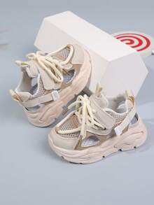 1双米色儿童运动鞋，夏季时尚女童网面鞋，男童休闲软底厚底运动鞋，镂空透气婴儿凉鞋 - 米色 - 查看 3
