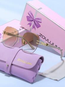 ZOVUJUMY Luxury Elegant Rimless Cut-Edge Fashion Decorative Glasses, Metal Temple Decoration, Exquisite Versatile, Slimming Face, Daily Commute, Date Shopping, Suitable For Various Style Outfits, Elegant Women's Holiday Gift - 彩色 - 查看 11