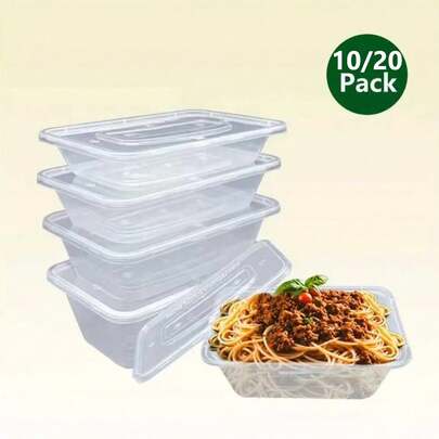 10/20pcs 500ml Transparent Sealed Storage Boxes, Rectangular Food Containers, Leak-Proof Stackable Lunch Boxes, Microwave Food Containers, Kitchen Tools, Kitchen Accessories, Household Kitchen Supplies