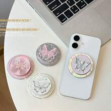 Magnetic Attraction Push-Pull Phone Holder Butterfly Fairy Style High-End Shake Phone Magnetic Holder - ABS Material Retractable And Adjustable Stable Desktop Support Shell Texture Design Users Necessary Daily Necessities - Multicolor - View 2