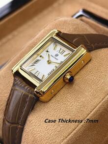Pablo Raez 1pc 18K Gold Ladies Classic Wristwatch Rectangle Golden Plated Non Tarnish Color Vintage Women Watch Stainless Steel Square Top Brand New Design Dress Quartz Clock Elegant Retro Lady Watch Fashionable White Face With Real Bar &Roman Numeral Scales High Quality AAA Girls Students Popular Wristwatch Comfortable Brown - 均碼 - 查看 5