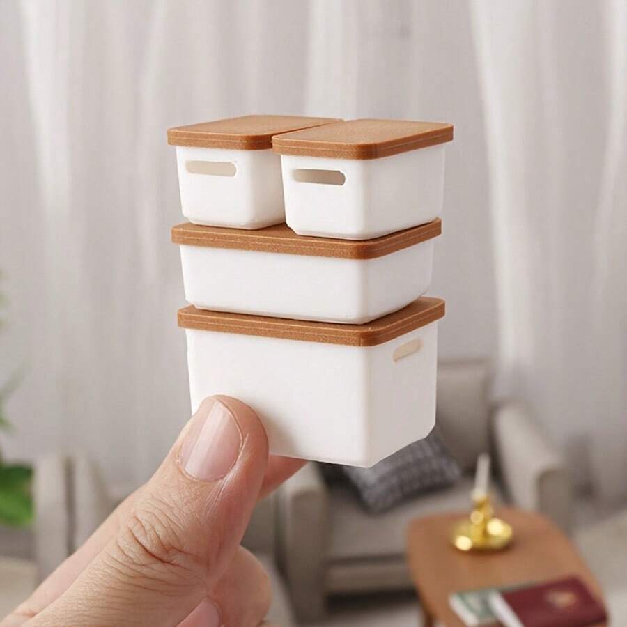Bộ 4 món mô hình nhà búp bê thu nhỏ, hộp đựng đồ nhỏ cho nhà búp bê, hộp đựng dụng cụ mini, đồ vật thu nhỏ, mô hình nhà búp bê thu nhỏ, đồ trang trí mini, đồ chơi nội thất mini, phụ kiện tự làm mô hình nhà búp bê thu nhỏ, mô hình nhà búp bê thu nhỏ dùng để trang trí cảnh và đạo cụ chụp ảnh, mô hình tiểu cảnh thủ công thu nhỏ, phụ kiện trang trí nhà thực tế. - Nhiều màu - Xem 1
