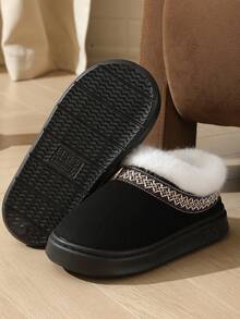FZY 2026 Winter New Women's Flat Sandals, Fleece-Lined And Thickened For Warmth, Stylish Color-Blocking Design, Casual And Comfortable, Elegant Women's Sandals, Perfect As Auspicious New Year Gifts,Valentine's Day Surprise Gift - Fluffy Shoes - A Sense Of Ceremony For The Couple To Wear Together,FuzzyChic Boots/Warm Boots For Protection Against Cold,Easter Fashion Items - Women's Flat Sandals - 黑色 - 查看 6