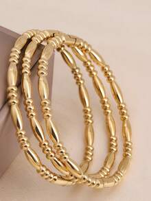 3条/1条 18K镀金不锈钢竹节结手链，女士，适合日常佩戴、派对、活动和送礼 - 金色 - 查看 13