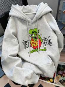 Made In Japan, This 320g Retro Street Style Women's Autumn And Winter Matching Hoodie And Long-Sleeved Sweatshirt Features A Patterned Print And Soft Fabric. This Unisex One-Piece Set Is A Fun Top To Wear Inside Or Outside. - 淺灰色 - 查看 1
