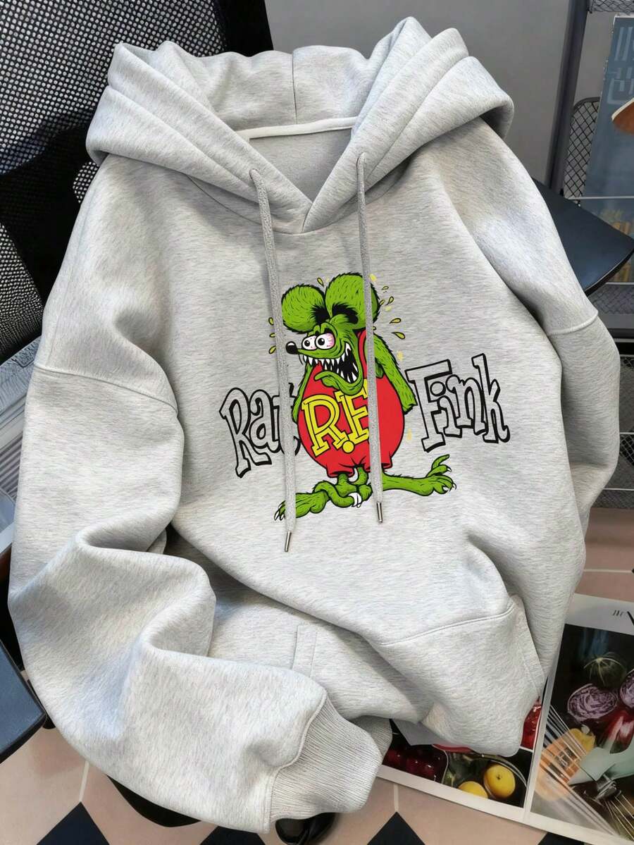Made In Japan, This 320g Retro Street Style Women's Autumn And Winter Matching Hoodie And Long-Sleeved Sweatshirt Features A Patterned Print And Soft Fabric. This Unisex One-Piece Set Is A Fun Top To Wear Inside Or Outside. - 淺灰色 - 查看 1