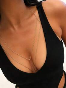 1件几何链条性感沙滩度假风身体链，X形，适合女性日常佩戴和沙滩度假 - 金色 - 查看 3