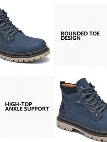 Salkin بوت رجالية كلاسيكية مصممة يدويًا، بنمط رباط، مانعة للانزلاق، ذات نعل سميك متين لأحذية الدراجات النارية، بوت أكسفورد وأحذية ديربي رجالية، بطراز رجعي، بشعور فاخر بأسعار معقولة، بألوان سادة، مناسبة لجميع المواسم، كاجوال، بوت قصيرة بطراز الموضة الشارعية، بوت كاحل رجالية، بوت رياضية خارجية، مناسبة لأحذية المشي لمسافات طويلة في الهواء الطلق، بوت تسلق، بوت صيد، للربيع والصيف والخريف والشتاء، بوت رجالية بمقاسات كبيرة، هدية عيد - أزرق بحري - مشاهدة 9