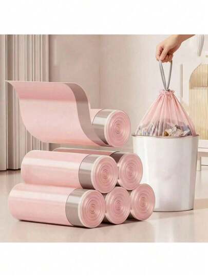 1 Roll Of 50 Durable & Lightweight Bathroom Trash Bags; 1 Pack Of Small Pink Garbage Bags; Disposable Trash Bags Suitable For Office And Home Waste Bins; Plastic Bags Suitable For Kitchen, Living Room And Household Use
