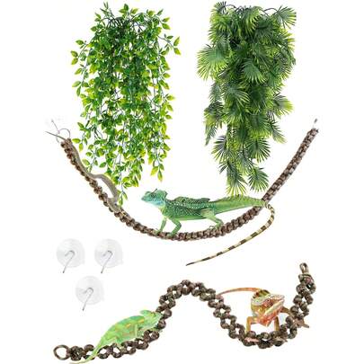 Reptiles Can Climb Vines And Artificial Plants. Soft Jungle Vines Are Handwoven From Parachute Cord. Artificial Decorative Plants Are Hung On Bottles For Snake Enclosures. Leopard Print Gecko Habitat Decor Is Suitable For Chameleons, Crabs, Lizards, Snakes, Geckos, Frogs, And Hermit Crabs.