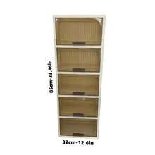 5层可堆叠塑料储物盒带盖 - 衣柜收纳柜，32英寸宽可折叠盒，可折叠储物容器，工艺品收纳盒，适用于家庭、食品储藏室、办公室、宿舍（无轮子） - 透明 - 查看 11