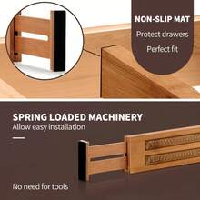 4 Pcs Bamboo Kitchen Drawer Dividers Large, Adjustable Drawer Organizers, Spring Loaded, Works In Kitchen, Dresser, Bathroom, Bedroom, Drawer, Desk - 棕色 - 查看 4