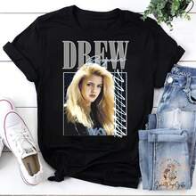 Drew Barrymore Collage Retrato Actriz Unisex Camiseta Vintage, Linda Camisa Drew Barrymore, Camisa Love Drew Barrymore, Para Drew Barrymore - Negro - Ver 1