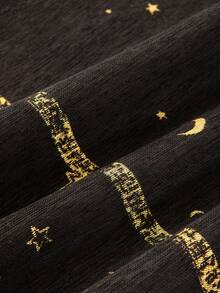 1 pieza Funda de sofá de chenilla minimalista y de moda, diseño con estampado de estrellas y lunas. Adecuada para sofás de 1/2/3/4 plazas y en forma de L. Funda de sofá antideslizante, resistente a arañazos, antipolvo, resistente a manchas y apta para mascotas. Lavable a máquina, lavable a mano, lavable en seco. Funda de sofá para todo el año para la sala de estar, puede servir como decoración destacada y protector de muebles, aplicable para dormitorio, estudio, comedor y sala de estar. Ideal para la decoración del Ramadán y las vacaciones. - Negro - Ver 7