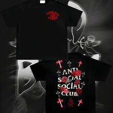 Anti Social Club Graphic Cropped T-Shirt For Boys And Girls Men, Women All Ages Family T-Shirt Letter New Streetwear Clothing Harajuku T-Shirt, Fashionable And Comfortable - màu đen - Xem 1