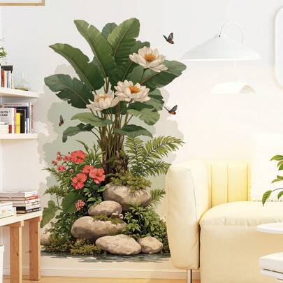 2 piezas Pegatinas de pared grandes con diseño creativo y natural de plantas de selva tropical, hechas de material autoadhesivo removible y resistente al agua de PVC, adecuadas para decoración de dormitorio, sala de estar, entrada, oficina y como regalo festivo.