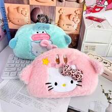 SANRIO 卡通畅销猫咪毛绒化妆包，便携旅行必备收纳袋，可爱奢华高品质网红大容量文具笔袋 - 彩色 - 查看 8