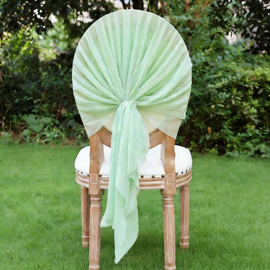 12 piezas de faja de silla de gasa de 75*150cm, decoración de boda, fiesta, evento, cumpleaños, decoración del hogar, iglesia, vacaciones, funda de silla de unicolor - verde menta - Ver 1