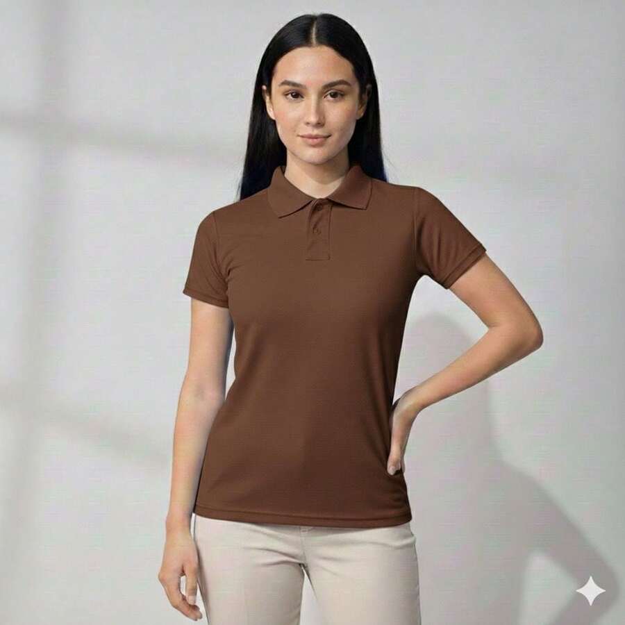 Polo Baby Look Feminina Piquet Premium T-Shirt – S M L GG - Caqui - Ver 1