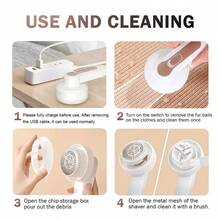 Portable Rechargeable Lint Remover - Effectively Removes Fuzz, Pilling And Lint On Clothes, Furniture And Carpets - Comes With USB Charging Cable - White - View 4