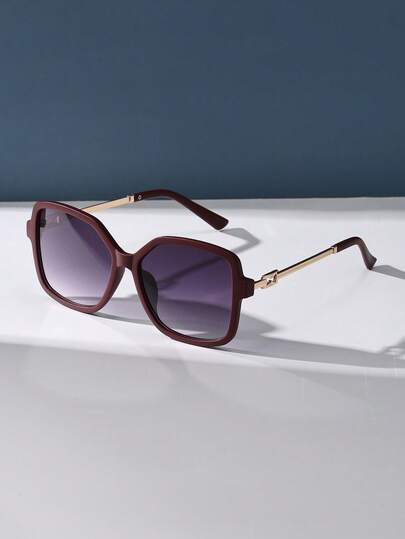 Elegant Casual Retro Square Large Frame Wine Red Fashion Glasses For Women, Plastic Casual Decoration Daily Outfit Fashion Glasses