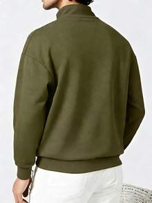 Men's Stand Collar Zipper Half Placket Casual Versatile Commute Autumn/Winter Long Sleeve Sweatshirt - Dark Green - View 2