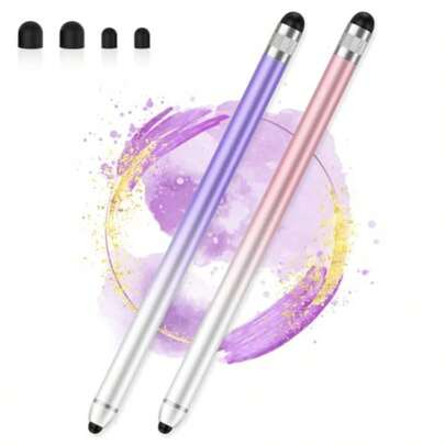 Stylus Pen For Touchscreen Dual-End High Sensitivity Capacitive Stylus Pen For IPhone/IPad/Android//Computer/Tablets Universal Stylists Pens For Touch Screens 2 Pack-Pink Purple