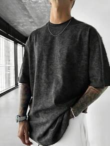 Simple Studio | Men's Vintage Minimalist Solid Color Washed Short Sleeve T-Shirt | Suitable For Summer Wear | Comfortable & Breathable | Leading Fashion - Black - View 2