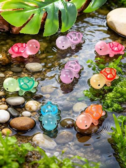 10Pcs Luminous Mini Resin Turtles, Glow-In-The-Dark Cute Ocean Animal Figurines | DIY Fairy Garden, Glass Terrarium Decor, Potted Plant Accents, Micro Landscape Crafts, Outdoor Garden Ornaments, Car Dashboard Decor, Birthday Party Favors (Random Color)