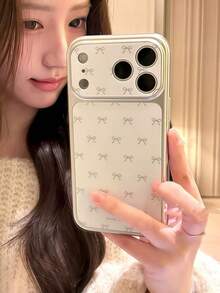 Delicate Pearl White Line Bow 17/17 Pro/17 Pro Max Phone Case, Soft Protective Cover Compatible With IPhone 16/16 Pro Max, Compatible With IPhone 14 New Model - White - View 3